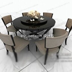 Elegante mesa de comedor redonda con sillas modelo 3d