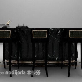 Black Bar With Bar Table Chair 3d model