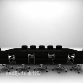 Black Conference Table Wheels Chair 3d model