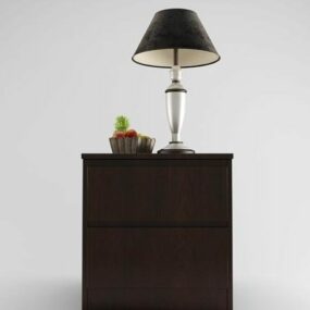 Black Bedside Table With Table Lamp 3d model