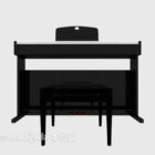 椅子が付いている黒いミニマリストのピアノ
