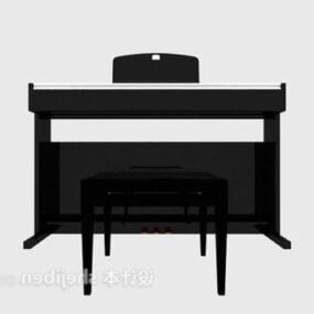 โมเดล 3 มิติเปียโนมินิมอลสีดำพร้อมเก้าอี้
