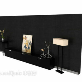 Black Modern Chinese Tv Wall 3d model