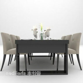 Black Dining Table Fabric Chairs Combination 3d model