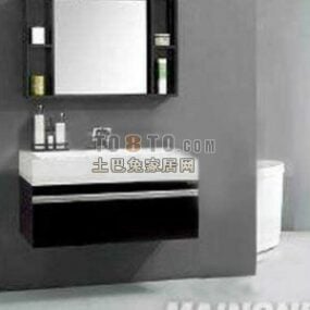 کابینت حمام چوبی مشکی با آینه مدل سه بعدی
