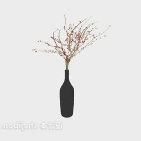 Black Vase Flower Plant 3d model