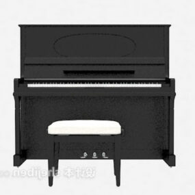 Černý vzpřímený klavír s židlí 3D model