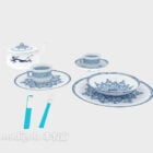 Blue flower porcelain plate 3d model .