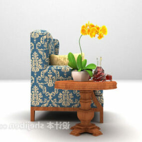 Blue Single Chair Sofa With Table 3d model