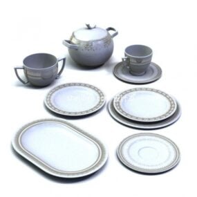 European Tea Dish Set 3d model