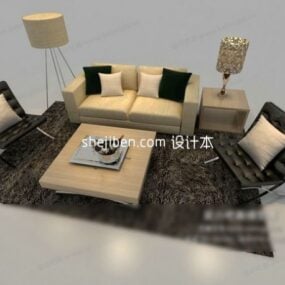 Square Wood Table With Drawers 3d model