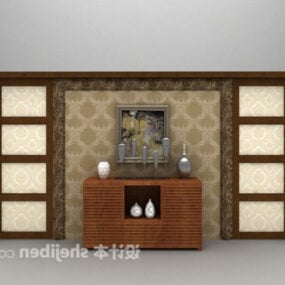 Brown Background Wall With Wood Console Table 3d model