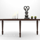 Brown Wood Console Table With Tableware