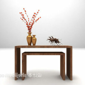 Brown Console Table With Pot 3d model