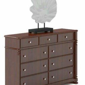 Brown Entrance Cabinet With Art Decorative 3d model