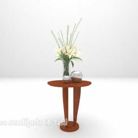 Brown Wood Rack With Flower Pot 3d model