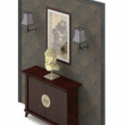 Brown Wood Entrance Cabinet With Painting