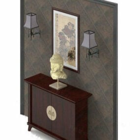 Brown Wood Entrance Cabinet With Painting 3d model
