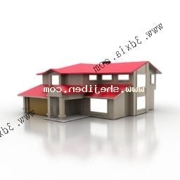 Modelo 3d de construção de casa com telhado vermelho