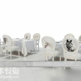 सफ़ेद कॉफ़ी टेबल और कुर्सी सेट 3डी मॉडल
