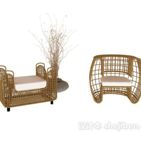 Casual Rattan Chair Furniture 3d-modell