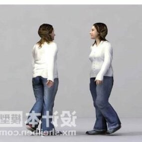 Model 3d Kaos Putih Wanita Walking Pose