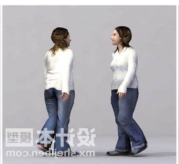 Female White Shirt Walking Pose
