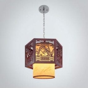 Čínská stropní lampa dřevěný vyřezávaný 3D model