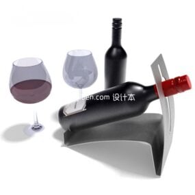 مدل سه بعدی شیشه شامپاین و بطری شراب