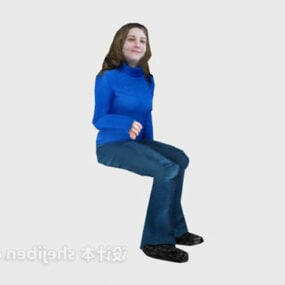 Carattere della donna della camicia blu che si siede modello 3d