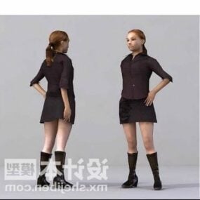 검은 드레스의 아름다움 소녀 캐릭터 3d 모델