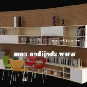 Modelo 3d do espaço de trabalho da estante da biblioteca