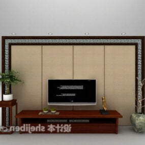 中式背景墙带电视柜3d模型