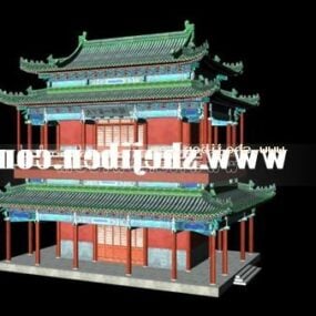 Starověká čínská budova dvoupodlažní 3D model