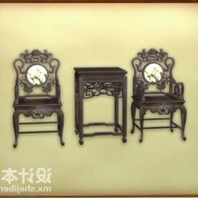 Vintage Furniture Chinese Chair And Stool 3d model