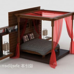 Modello 3d del letto a baldacchino cinese