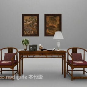 סט ציור כיסא שולחן קונסולה סינית דגם תלת מימד