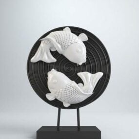 مدل سه بعدی تزئینی دیسک حکاکی ماهی چینی