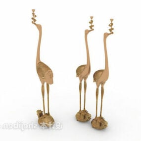 Golden Crane Sculpture Ornament 3d-modell