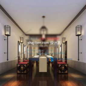 Chinese Dinning Space With Furniture 3d model