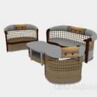 Chinese iron casual rattan table and chairs combined furniture 3d model .