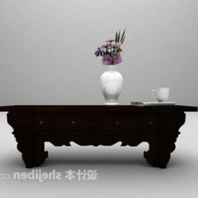 Chinese Low Cabinet Dark Wood 3d model