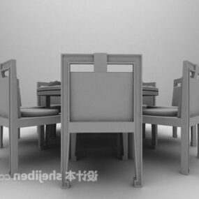 مدل سه بعدی میز ناهارخوری گرد چوبی چینی