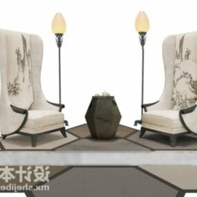 Chinese Style High Back Armchair 3d model