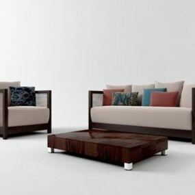Brown Wood Elegant Sofa 3d model