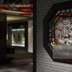 3D model koridoru v čínském stylu