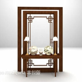 Chinese Style Entrance Table With Screen Decor 3d model
