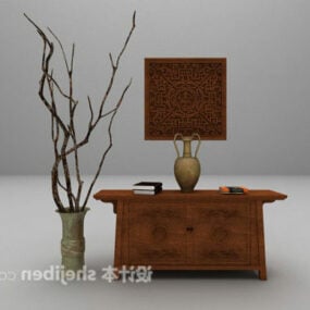Armoire d'entrée de style chinois en bois marron modèle 3D