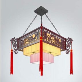 Lámpara de araña cuadrada de estilo chino modelo 3d
