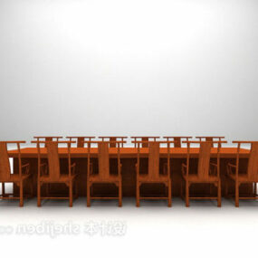 Chinese Conference Table And Chair Set 3d model